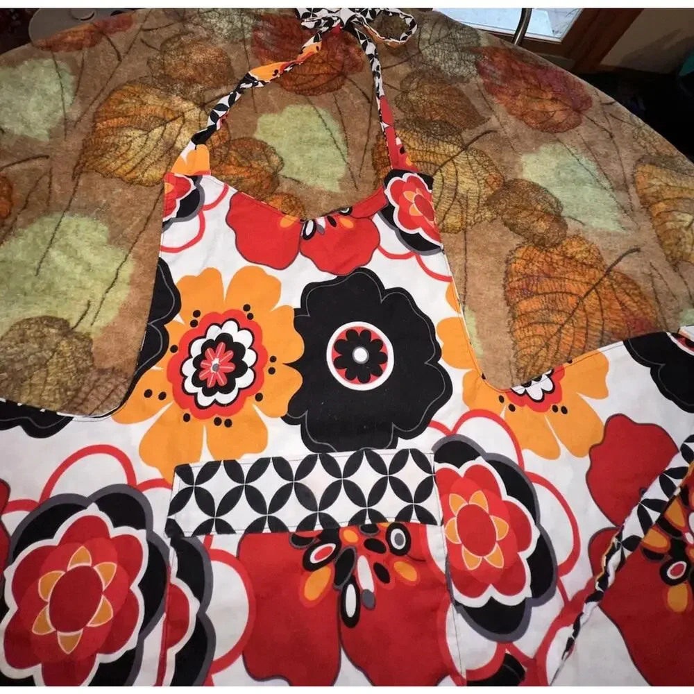 Handmade Retro 60s 70s Floral‎ Reversible Apron Kitchen Hostess Gift